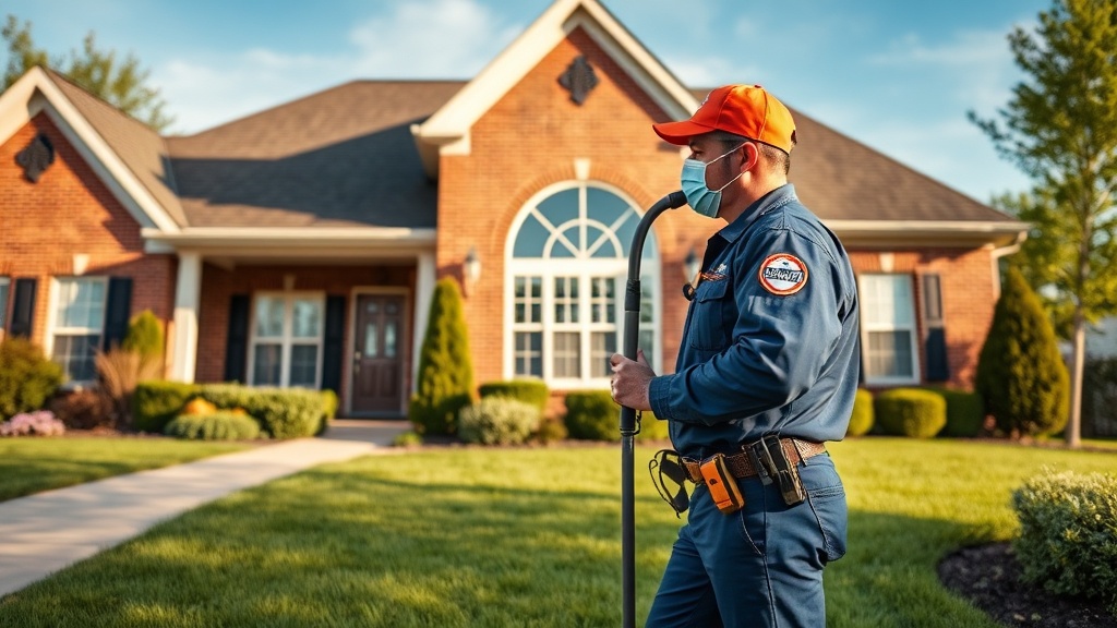 The Sterling Heights Pest Control Crew technician inspecting a local home